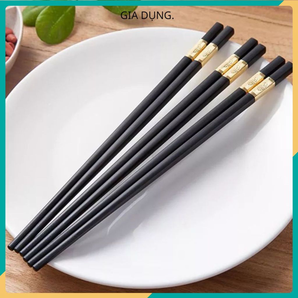 ĐŨA KHÁNG KHUẨN MẠ VÀNG CHẤT NHỰA ĐEN NHẬT BẢN CAO CẤP CHỐNG TRƠN CHỐNG MỐC CHỊU NHIỆT , VỈ ĐŨA ĂN NHỰA XỊN