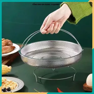 Vỉ/ Xửng Hấp Inox 304 Kèm Đế Tháo Rời Có Tay Cầm Chống - Rổ Hấp Bằng Thép Không Gỉ - KHAY HẤP ĐỒ ĂN - MÃ: KHAYHAPDO75