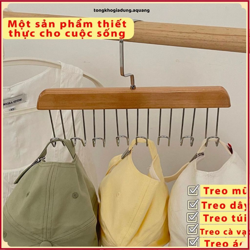 (COMBO 5) MÓC GỖ TREO ĐỒ ĐA NĂNG 8 MÓC XOAY TIẾT KIỆM KHÔNG GIAN - Móc Treo Thắt Lưng, Đồ Lót