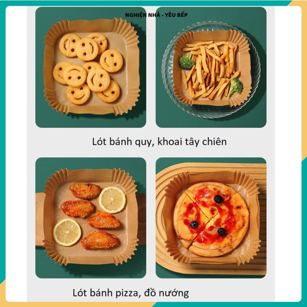 (COMBO 5 SET) GIẤY LÓT NỒI CHIÊN KHÔNG DẦU, SET 50 MIẾNG VUÔNG, Khay Giấy Nến Vàng Tiện Dụng