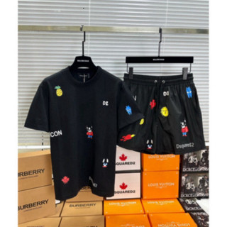 Bộ Quần Áo Nam Cộc Tay ICON DSQ Hoạ Tiết Chất Vải Cotton Cao Cấp Co Dãn 2 màu đen Trắng 2026.....