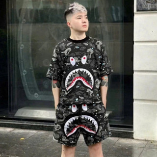 Bộ Quần Áo Nam Hè thêu Bape In Hình Cá Mập Siêu Chất - Bộ Thể Thao Nam Chất Cotton Cao Cấp 2026.....