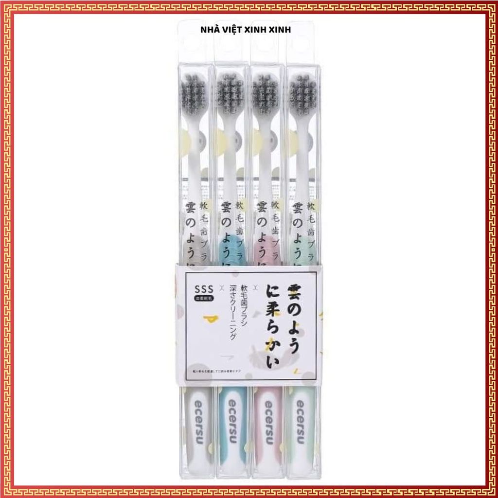 (COMBO 8 BÀN CHẢI) SET 4 BÀN CHẢI ĐÁNH RĂNG ECERSU LÔNG MỀM KHÁNG KHUẨN TIỆN LỢI, Set Bàn Chải Siêu Cấp, Êm Dịu Nướu