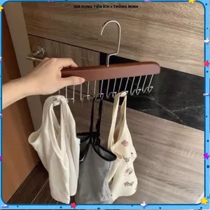 Móc treo đồ đa năng, móc gỗ 8 móc treo đồ lót, khăn, thắt lưng, cà vạt, áo 2 dây xoay 360 độ tiện dụng