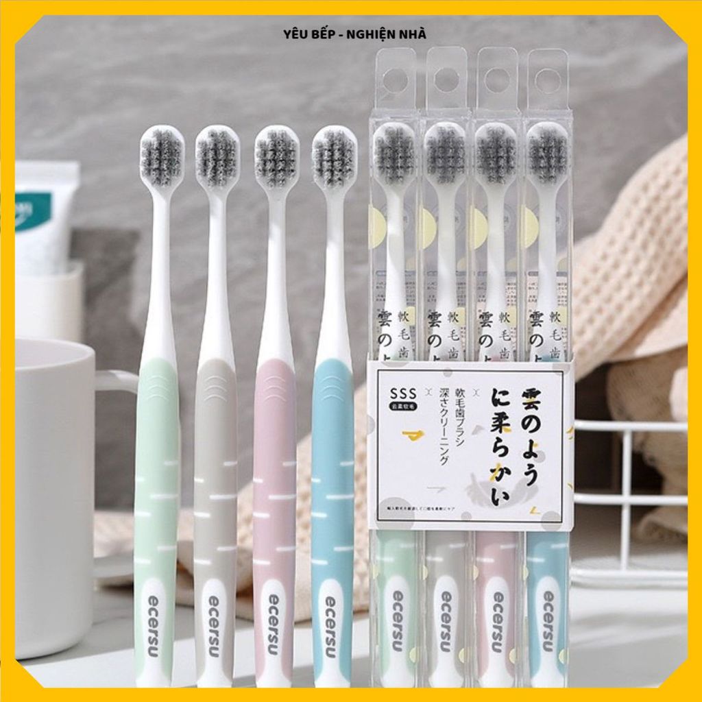 (COMBO 8 BÀN CHẢI) SET 4 BÀN CHẢI ĐÁNH RĂNG LÔNG MỀM KHÁNG KHUẨN ECERSU, Thiết Kế Nhật Bản, Dễ Sử Dụng