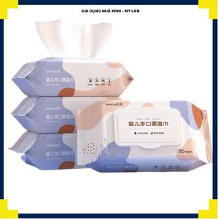 KHĂN ƯỚT CAO CẤP BỊCH 80 TỜ CHO EM BÉ - Khăn Giấy Ướt Không Mùi Mềm Mịn,Khăn Lau Dịu Nhẹ An Toàn Cho Da Nhạy Cảm