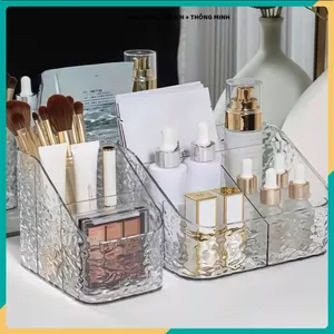 KỆ ĐỰNG ĐỒ TRANG ĐIỂM NHỰA TRONG SUỐT - Khay Mỹ Phẩm Vân Sóng Nước Tinh Tế Gọn Gàng Cho Bàn Trang Điểm
