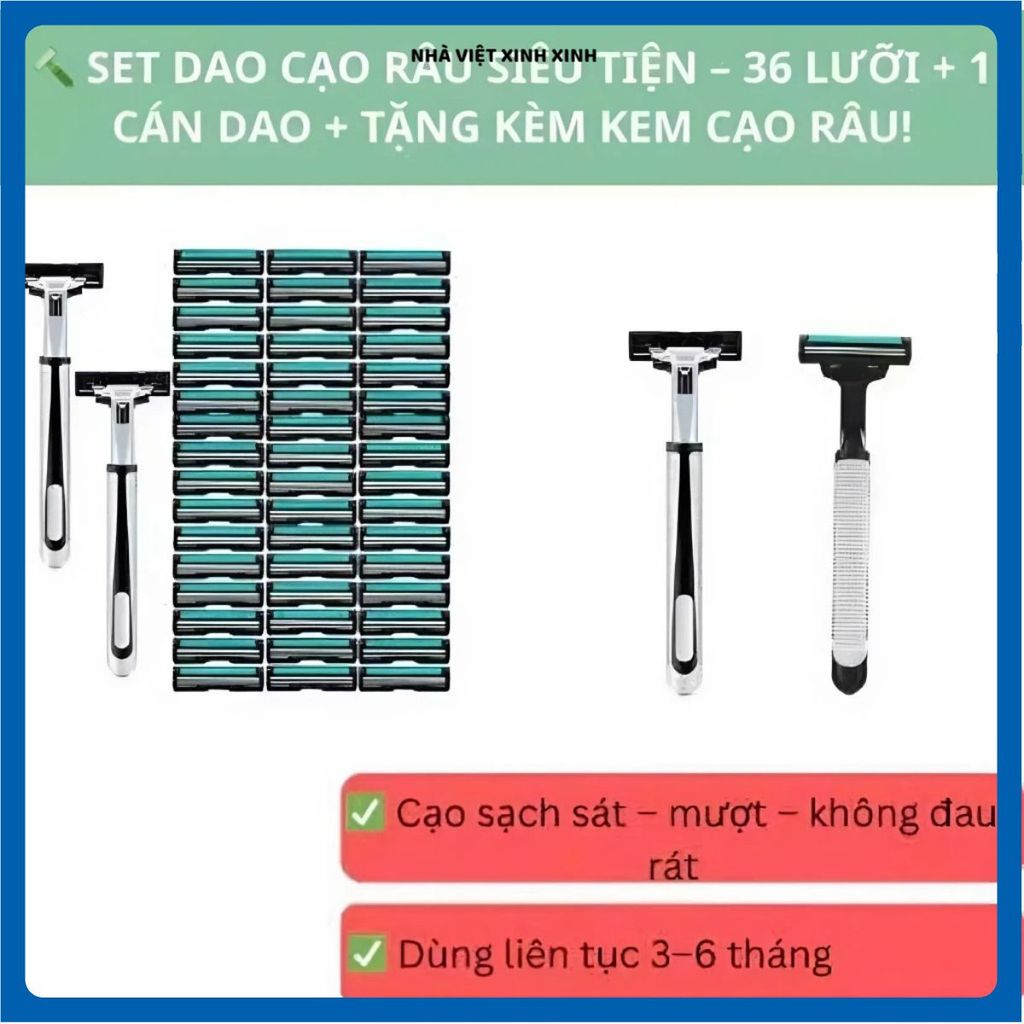 (COMBO 2 CÁI) DAO CẠO RÂU NAM CỔ ĐIỂN AN TOÀN 36 LƯỠI KÉP, Set Dao Cạo Thay Lưỡi Tiện Lợi, Không Rát Da, Bền Đẹp