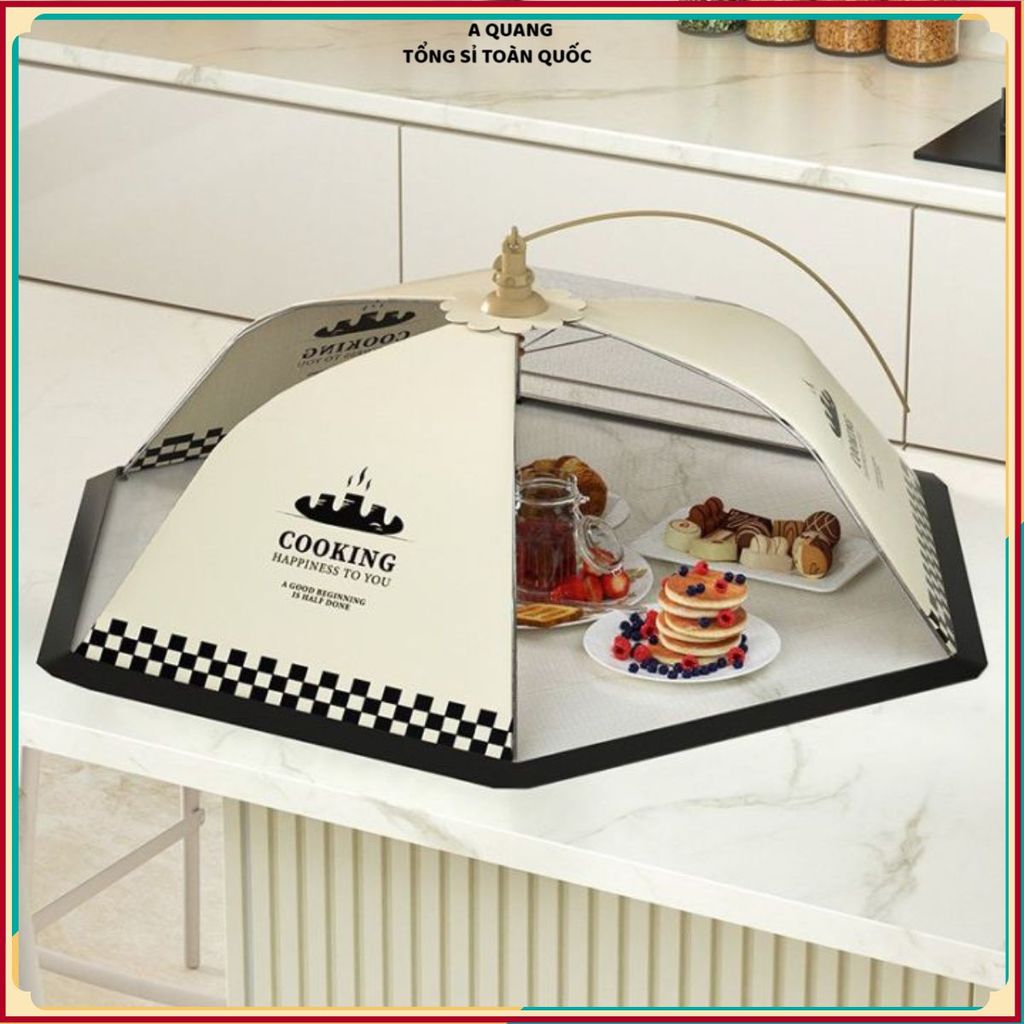 (COMBO 2) Lồng Bàn Cooking Tròn Vuông Gấp Gọn, Nắp Đậy Thức Ăn Vải Lưới Chống Ruồi Muỗi Cho Gia Đình