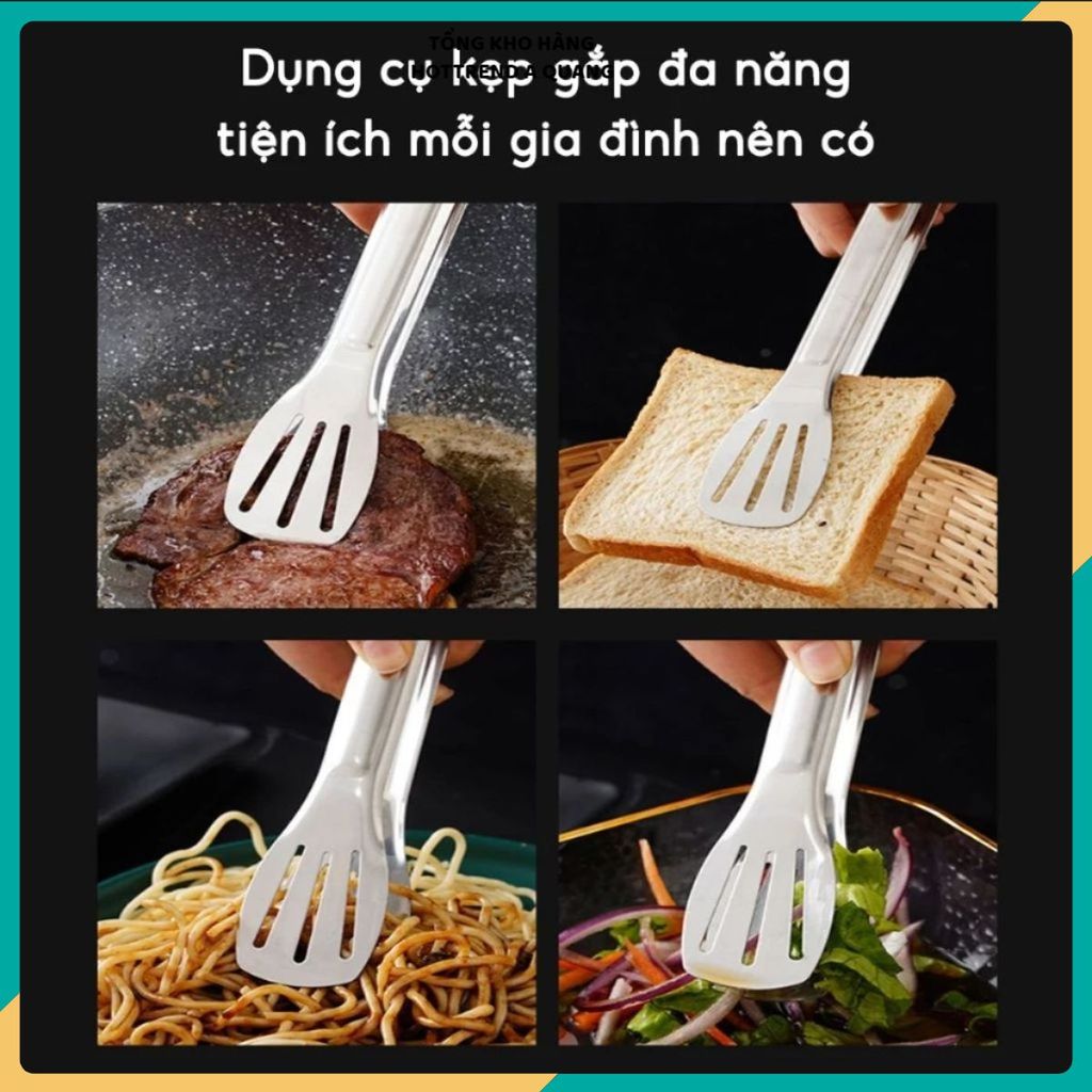 (COMBO 3) KẸP THỊT NƯỚNG ĐA NĂNG INOX - Kẹp Gắp Đầu Khía Nhỏ Dùng Cho BBQ Và Rau Củ