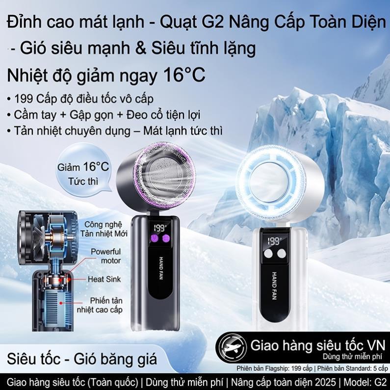 Quạt cầm tay G2 Quạt Sò Lạnh Cá Nhân - Quạt Tích Điện Mini, Làm Lạnh Tức Thì, Bảo Hành 90 Ngày