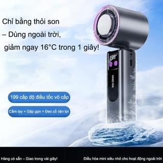 Quạt Bán Dẫn Làm Lạnh Ice Cool 199 Tốc Độ - Gấp Gọn Đeo Cổ Màn Hình LED, Quạt Mini Cầm Tay