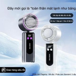 Quạt Bán Dẫn Làm Lạnh Ice Cool 199 Tốc Độ - Gấp Gọn Đeo Cổ Màn Hình LED, Quạt Mini Cầm Tay