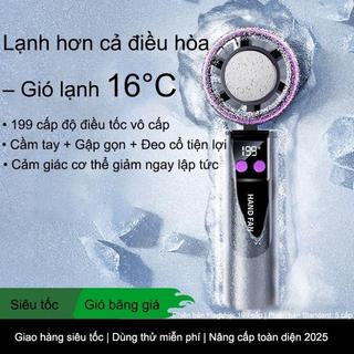 Quạt Bán Dẫn Làm Lạnh Ice Cool 199 Tốc Độ - Gấp Gọn Đeo Cổ Màn Hình LED, Quạt Mini Cầm Tay