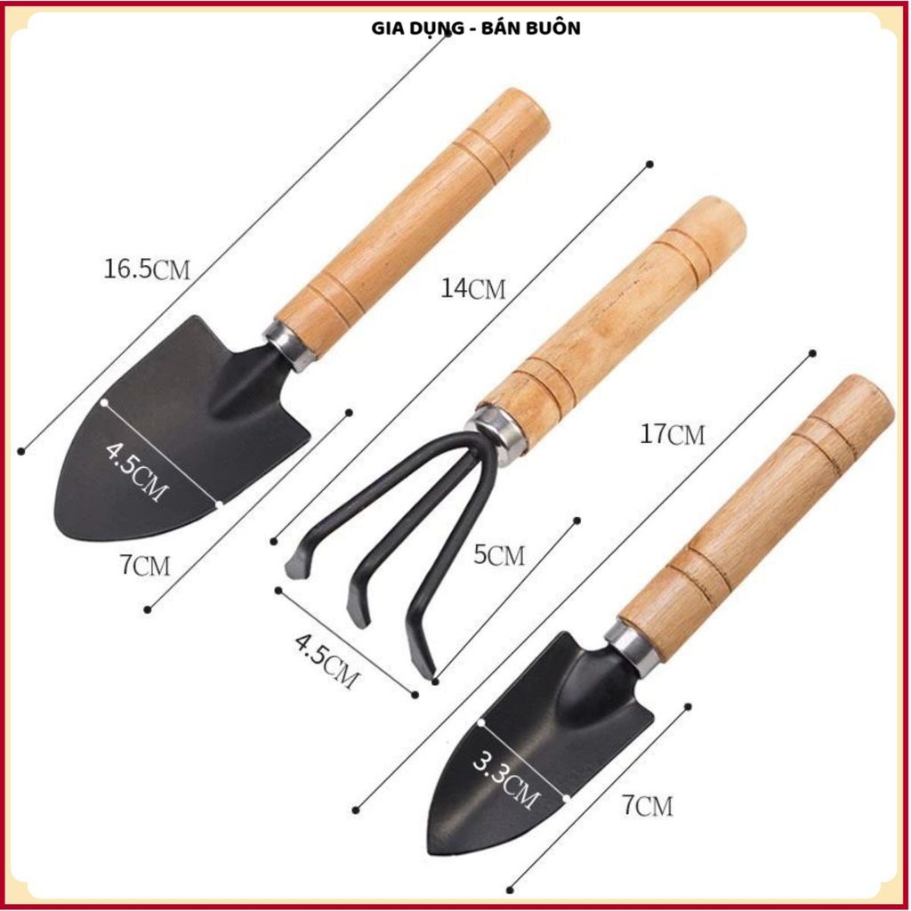 BỘ 3 MÓN DỤNG CỤ LÀM VƯỜN MINI - Xẻng Xới Đất Cào Đất Tiện Dụng