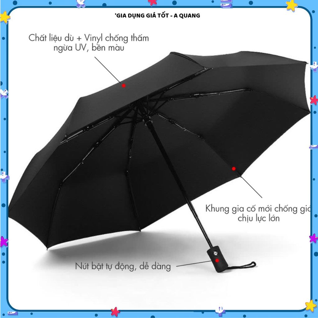 Ô DÙ CAO CẤP NAN THÉP CỨNG, Ô che nắng đóng mở tự động - Cherry shop