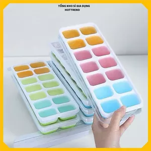 Khay Làm Đá Silicon 14 Ô, An Toàn Và Tiện Lợi Có Nắp Đậy.