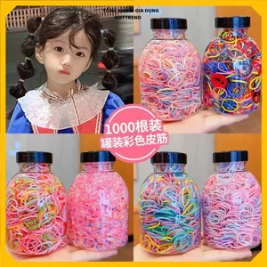 HỘP 1000 THUN BUỘC TÓC CHO BÉ - Đựng Bình Nhựa Nắp Đen Tiện Lợi