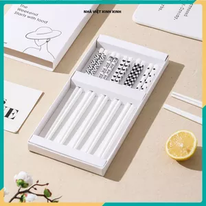 HỘP 5 ĐÔI ĐŨA GỐM SỨ PHONG CÁCH NHẬT BẢN, kháng khuẩn hoa văn sang trọng, Đũa Sứ Gia Đình