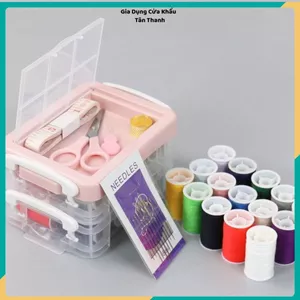 BỘ HỘP KIM CHỈ MAY VÁ ĐA NĂNG GIA ĐÌNH - 2 Tầng 12 Cuộn Chỉ Mini Đầy Đủ Phụ Kiện