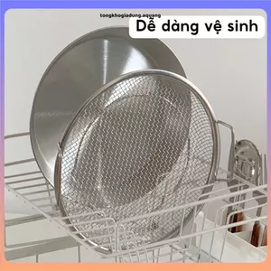 SET 2 KHAY ĐĨA INOX 304 CAO CẤP + VỈ LƯỚI LỌC DẦU 20CM - Chống Dính, Chống Gỉ, An Toàn Sức Khỏe