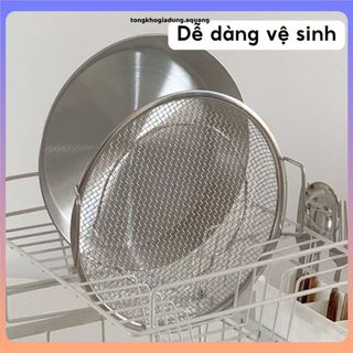 SET 2 KHAY ĐĨA INOX 304 CAO CẤP + VỈ LƯỚI LỌC DẦU 20CM - Chống Dính, Chống Gỉ, An Toàn Sức Khỏe