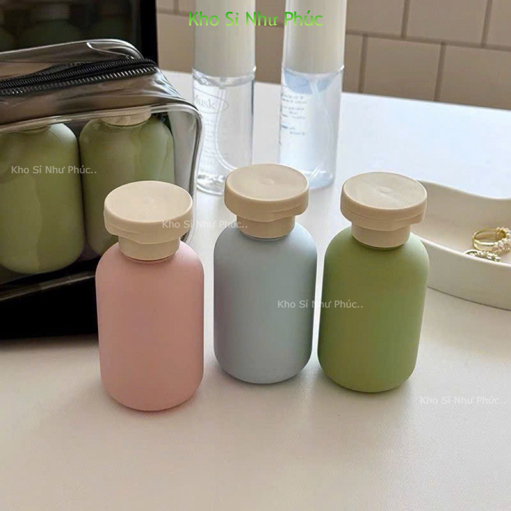 SÉT 3 LỌ CHIẾT MỸ PHẨM 100ml KÈM TÚI ĐỰNG - Bình Chiết Dầu Gội, Sữa Tắm, Kem Dưỡng Tiện Lợi Chống Rò Rỉ
