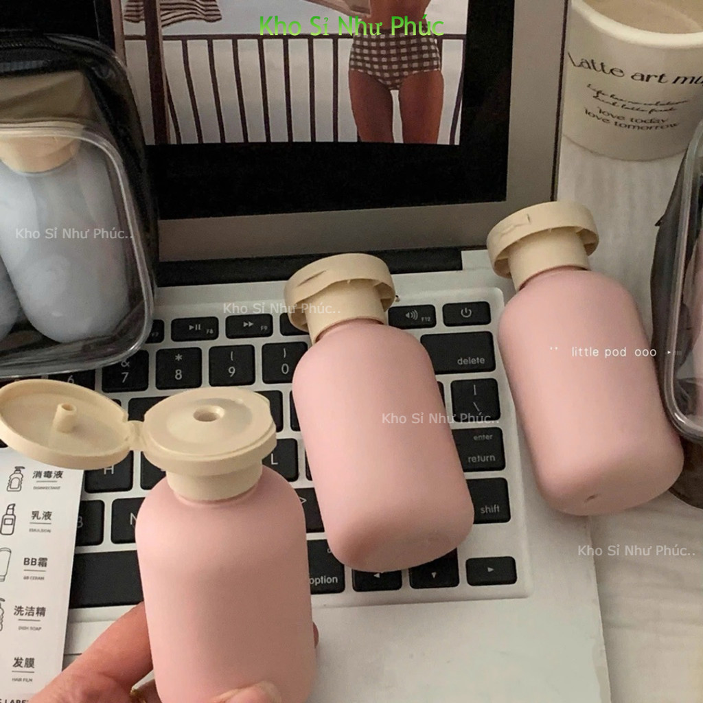 SÉT 3 LỌ CHIẾT MỸ PHẨM 100ml KÈM TÚI ĐỰNG - Bình Chiết Dầu Gội, Sữa Tắm, Kem Dưỡng Tiện Lợi Chống Rò Rỉ