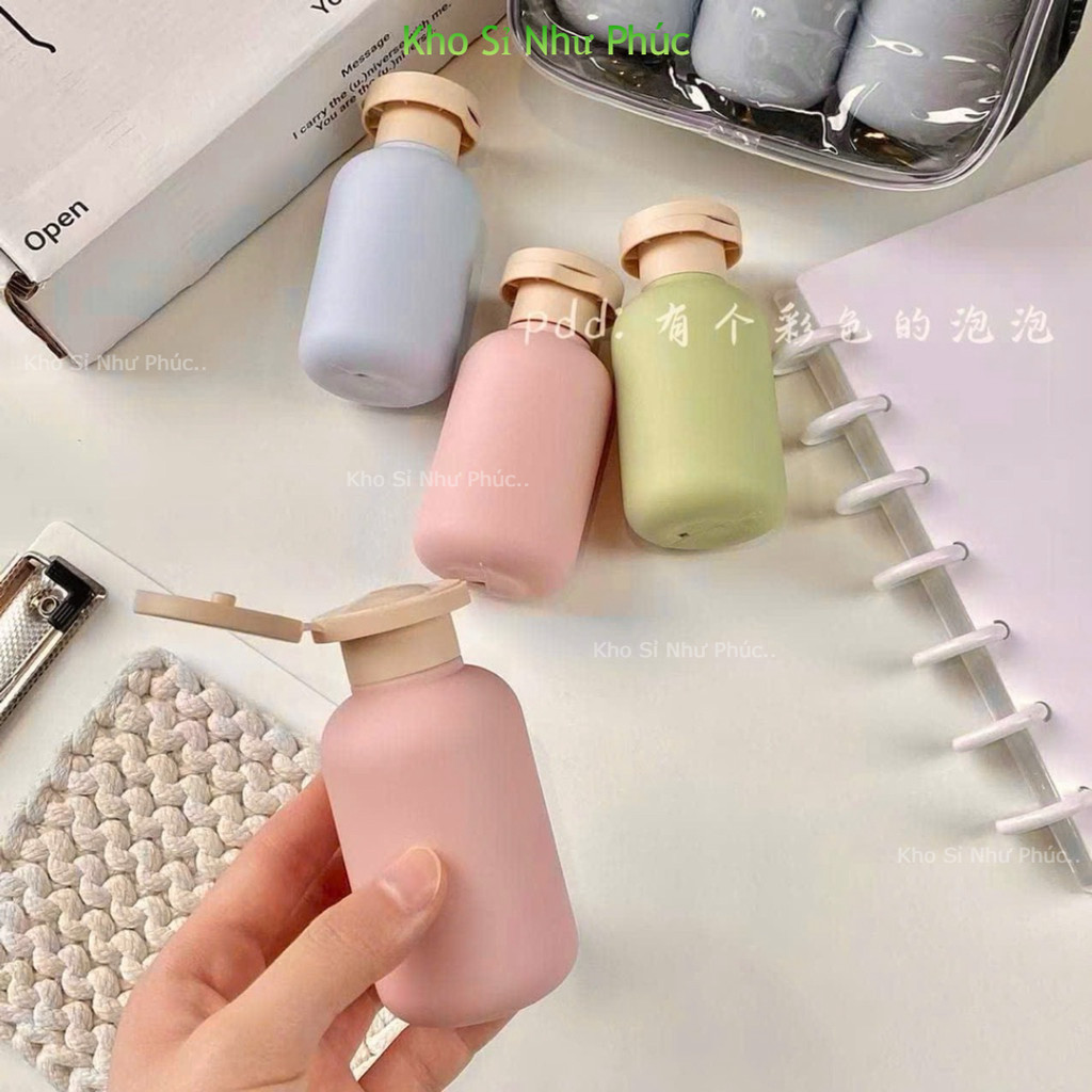 SÉT 3 LỌ CHIẾT MỸ PHẨM 100ml KÈM TÚI ĐỰNG - Bình Chiết Dầu Gội, Sữa Tắm, Kem Dưỡng Tiện Lợi Chống Rò Rỉ