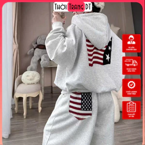 ```Bộ Trang Phục Thời Trang - Set Áo Hoodie và Quần Ống Suông Nỉ Dày Thiết Kế Rộng Phong Cách Mỹ❤``` Hot Trend 2026