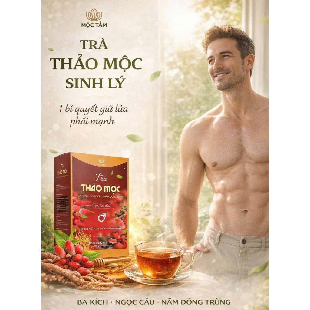 Trà Thảo Mộc Ba Kích Ngọc Cẩu Đông Trùng Chính Hãng Cao Cấp Hộp 30 Gói - Tăng cường sinh lý bổ thận tráng dương nam nữ