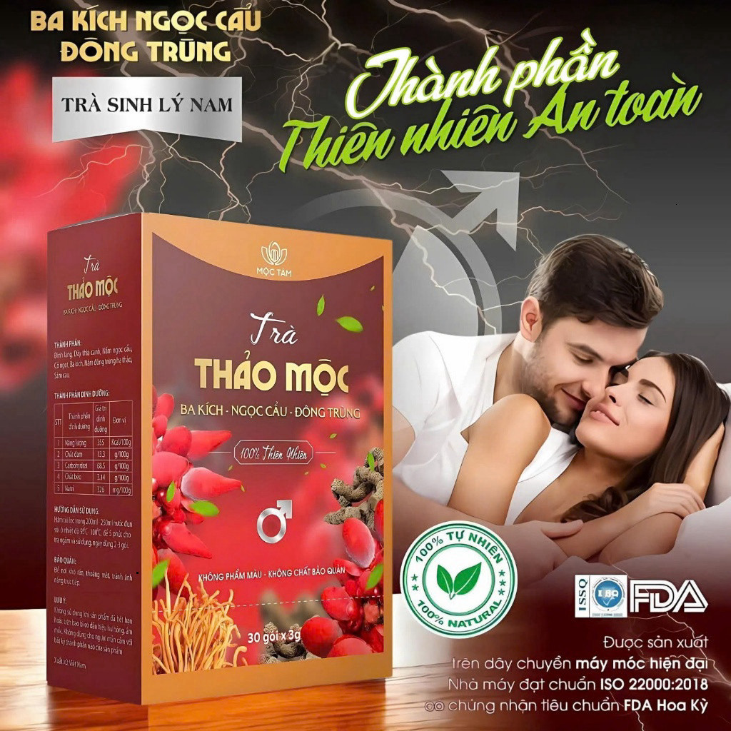 Trà Thảo Mộc Ba Kích Ngọc Cẩu Đông Trùng Chính Hãng Cao Cấp Hộp 30 Gói - Tăng cường sinh lý bổ thận tráng dương nam nữ