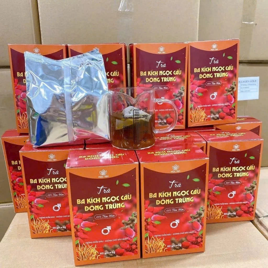 Trà Thảo Mộc Ba Kích Ngọc Cẩu Đông Trùng Chính Hãng Cao Cấp Hộp 30 Gói - Tăng cường sinh lý bổ thận tráng dương nam nữ