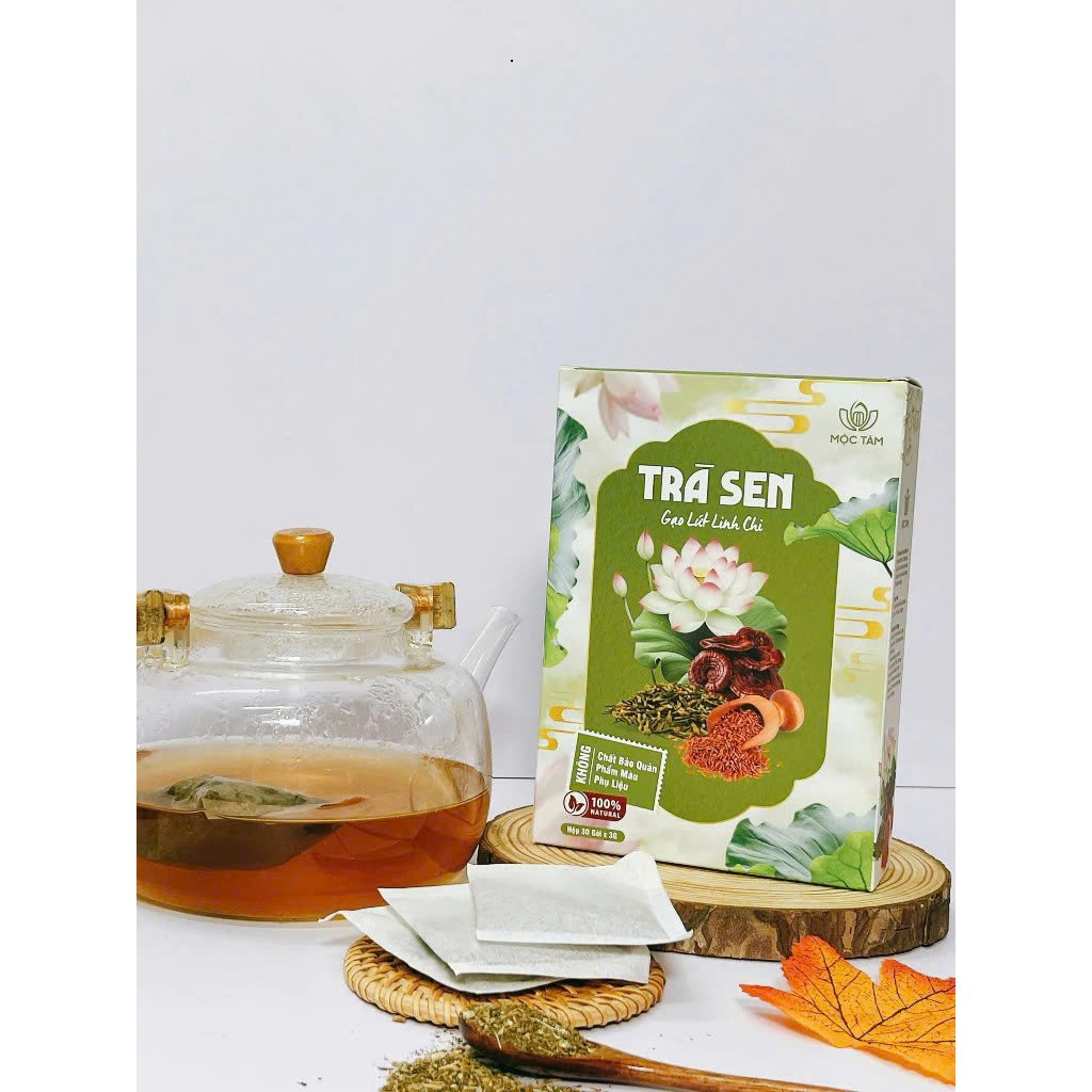 Trà Sen Gạo Lứt Linh Chi Chính Hãng Cao Cấp Hộp 30 Gói - Trà giảm cân giảm béo nhanh an toàn ngủ ngon tuần hoàn máu tốt