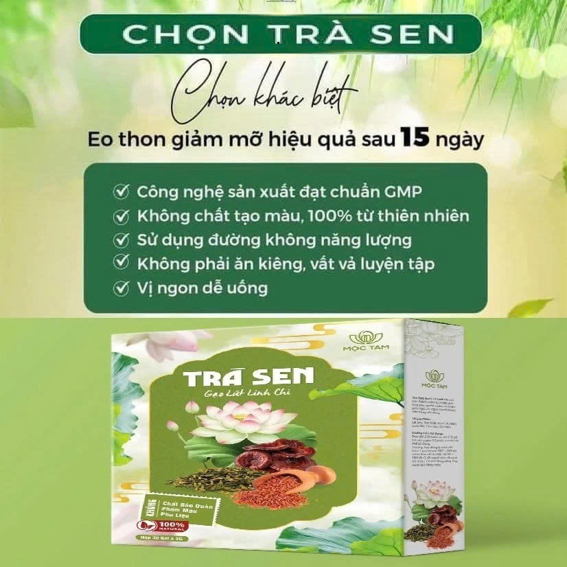 Trà Sen Gạo Lứt Linh Chi Chính Hãng Cao Cấp Hộp 30 Gói - Trà giảm cân giảm béo nhanh an toàn ngủ ngon tuần hoàn máu tốt