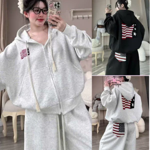 Sét Bộ Nỉ Thêu Cờ Mỹ Chất Lượng Cao, Hoodie Có Mũ Xinh Xắn, Hàng Mới Nhất. Hot Trend 20