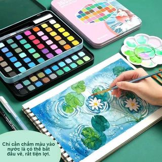 BỘ MÀU VẼ SOID WATER 36 MÀU - Hộp Thiếc Hồng Xanh Đẹp Mắt