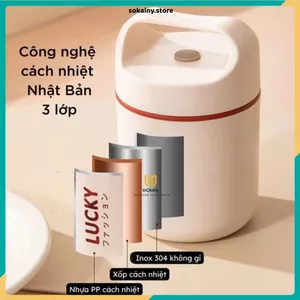 BÌNH Ủ CHÁO LUCKY ĐỰNG CƠM CANH GIỮ NHIỆT TẶNG THÌA RUỘT INOX 304 500ML SIÊU TIỆN LỢI