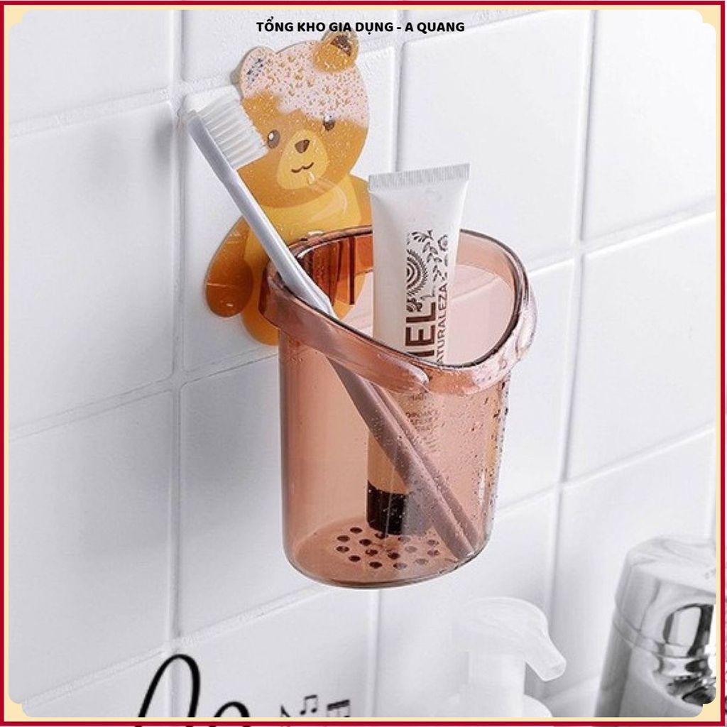 (COMBO 5 CỐC) GẤU TREO TƯỜNG ĐỰNG BÀN CHẢI ĐÁNH RĂNG, CÓ LỖ THOÁT NƯỚC CHỐNG ẨM, Phụ Kiện Nhà Tắm Tiện Dụng