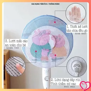 MÀN TRÙM QUẠT HOẠT HÌNH AN TOÀN CHO BÉ, Lưới Bảo Vệ Có Dây Rút, Dễ Dùng Trong Gia Đình