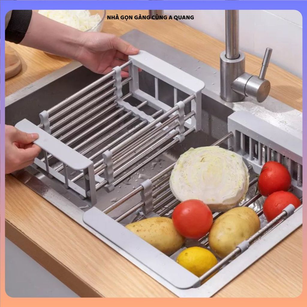 RỔ INOX GÁC BỒN RỬA Bát Rút Gọn