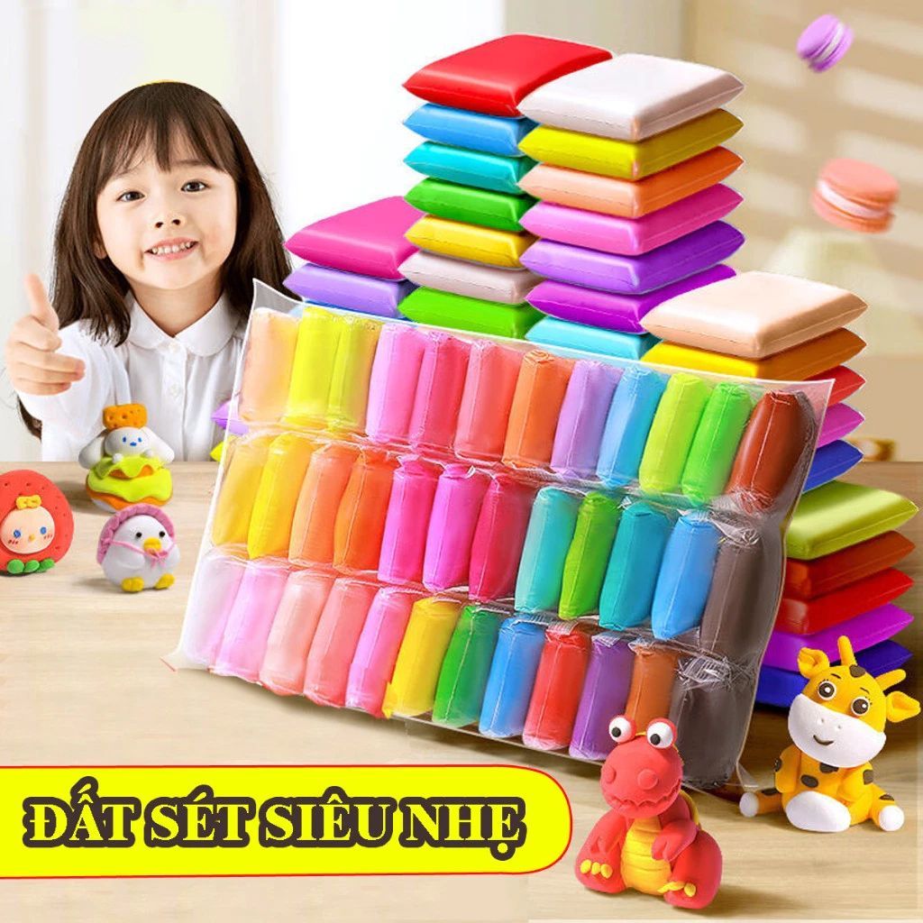 (COMBO 5) ĐẤT NẶN AN TOÀN CHO BÉ 24 MÀU - Đất Sét Tự Khô Siêu Nhẹ, Đồ Chơi Sáng Tạo
