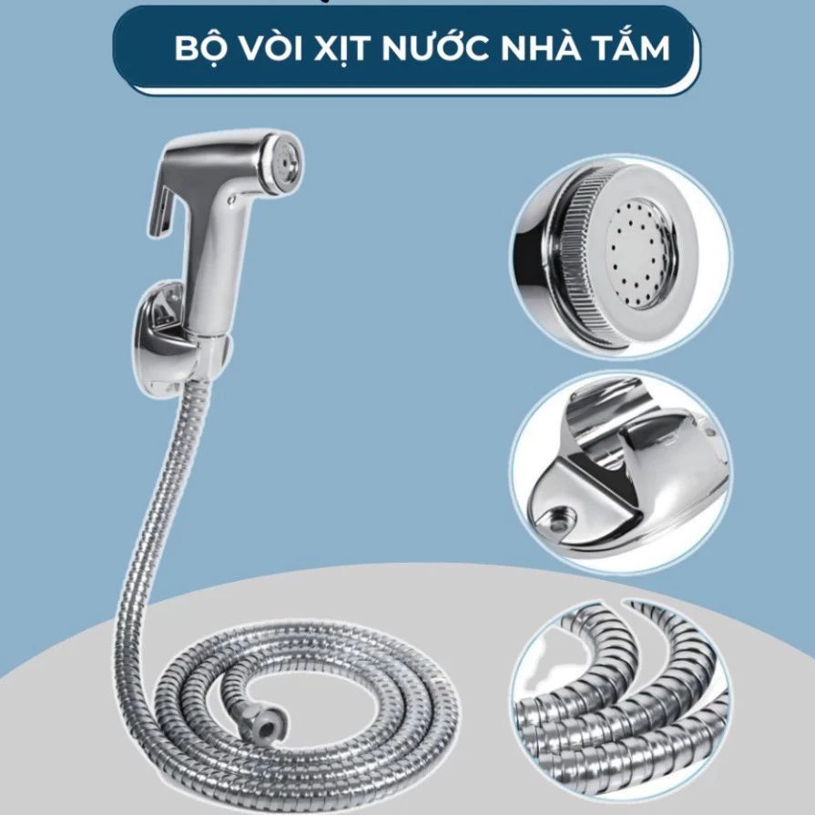 (COMBO 2) BỘ VÒI XỊT BỒN CẦU INOX CAO CẤP - Đủ Bộ Dây 1M2, Lắp Đặt Tiện Lợi