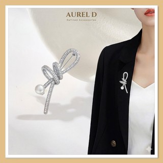 Trâm Cài Áo Aurel D Dáng Nơ Ngọc Đính Đá CZ Cài Áo Vest Sơ Mi Thanh Lịch
