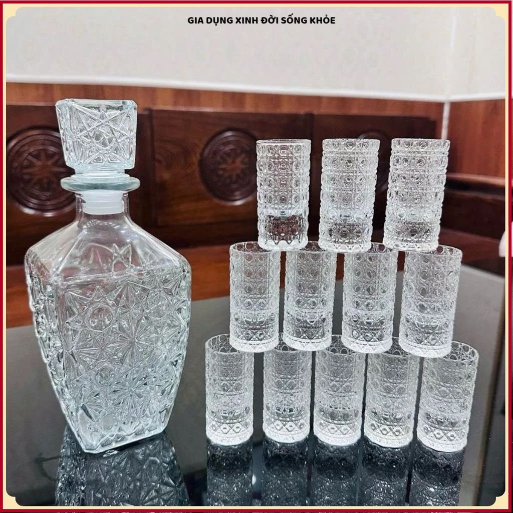 (SET 6) LY RƯỢU THỦY TINH 20ML HỌA TIẾT VÂN NỔI SANG TRỌNG . Bộ 6 Ly Rượu Nhỏ Thủy Tinh Dày Dặn