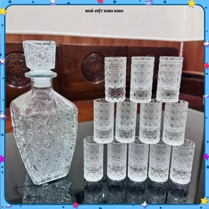 LY RƯỢU THỦY TINH 20ML HỌA TIẾT VÂN NỔI SANG TRỌNG . Bộ 6 Ly Rượu Nhỏ Thủy Tinh Dày Dặn