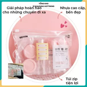Bộ chiết mỹ phẩm du lịch 7 món tiện lợi tặng kèm túi zip siêu xinh, Combo mang đi biển du lịch