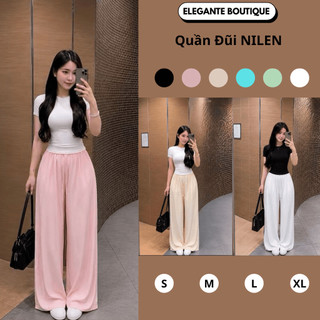 Quần Ống Rộng ELEGANTE BOUTIQUE Chất Vải Đũi LINEN Loại 1 Tơ Tằm New 2026, Có Lót Trong Cạp Chun Co Giãn