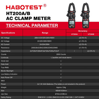 D Đồng Hồ Kẹp Dòng Vạn Năng HABOTEST HT200A/B/D Đo Điện Tải, Tần Số, Nhiệt Độ, Điện Trở