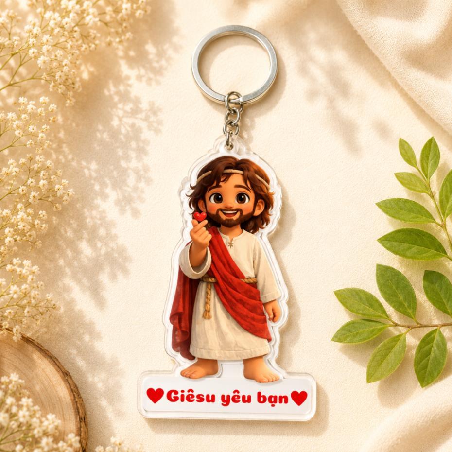 Móc khoá mica Công Giáo Chúa Jesus;In Hình Thánh Giá Chúa Giêsu quà tặng Ý nghĩa